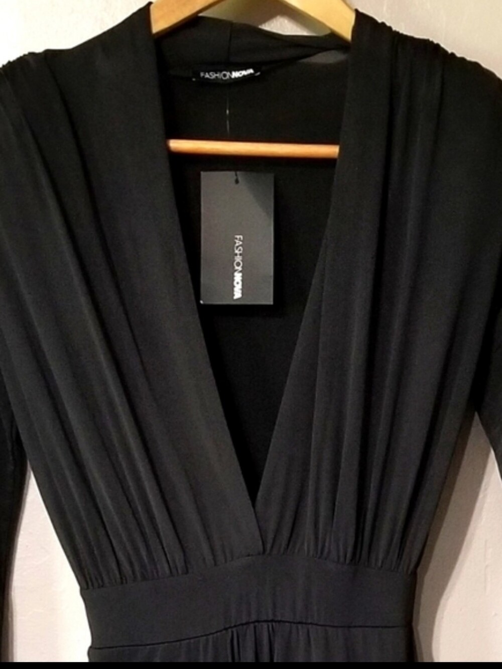 Fashion Nova Black Deep V-Neck Jumpsuit